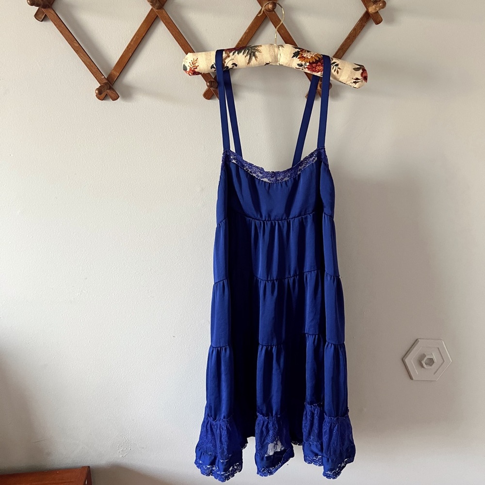 Deep blue flowy sundress with lace hem